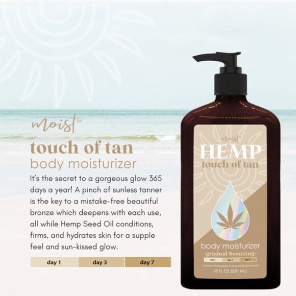 Moist Hemp Bronzing Moisturizer Self Tanner 18oz and Leopard Print Tanning Mitt - Picture 7 of 11